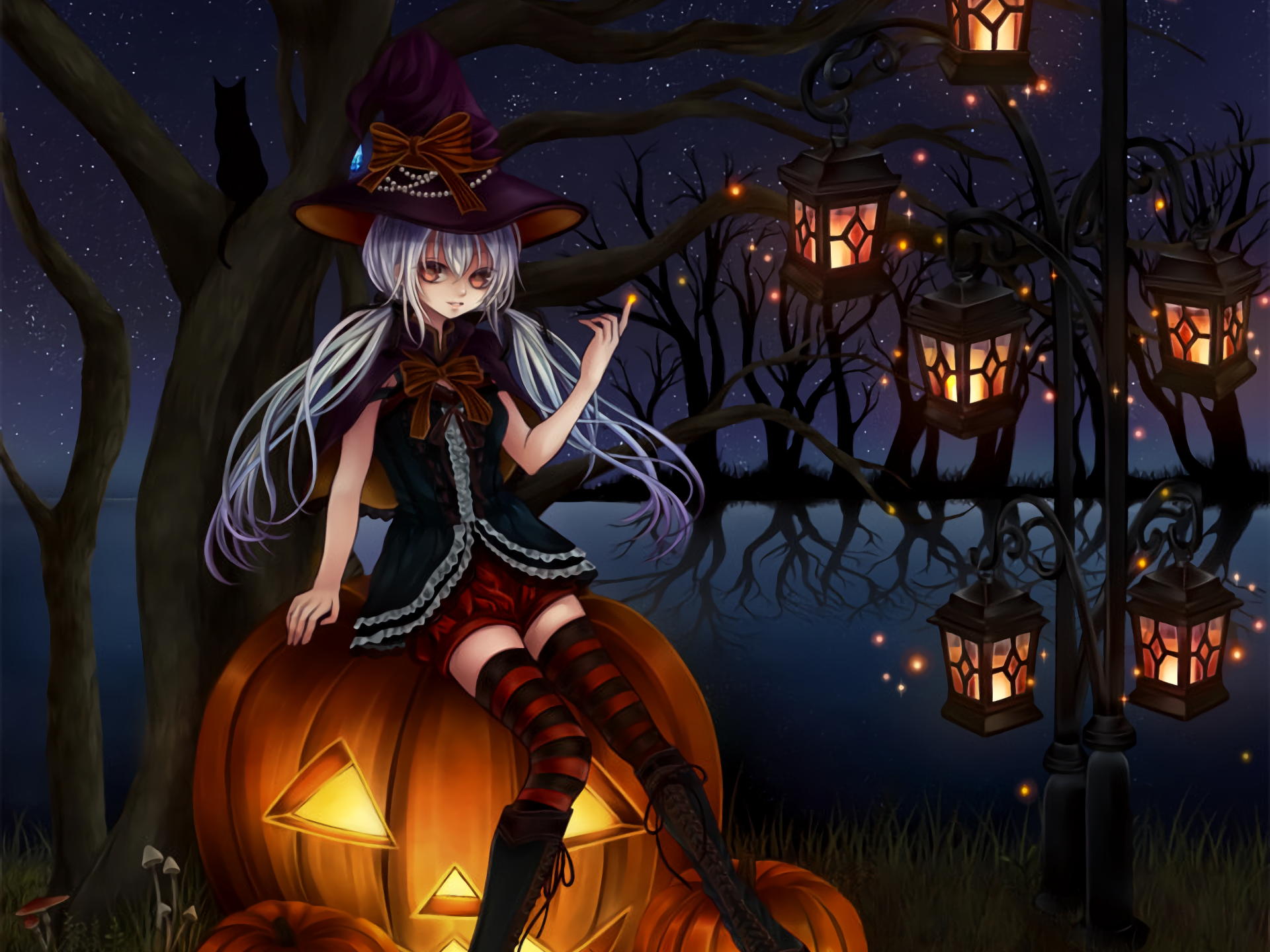 1051621 illustration long hair anime anime girls looking at viewer  Halloween pumpkin original characters screenshot  Rare Gallery HD  Wallpapers