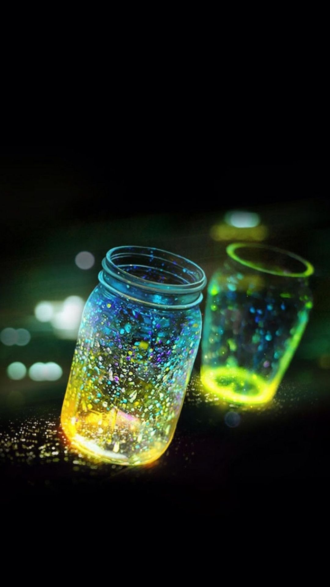 Fluorescence Glitter Glass Bottle In Bokeh Dark iPhone 8 Wallpaper Free Download