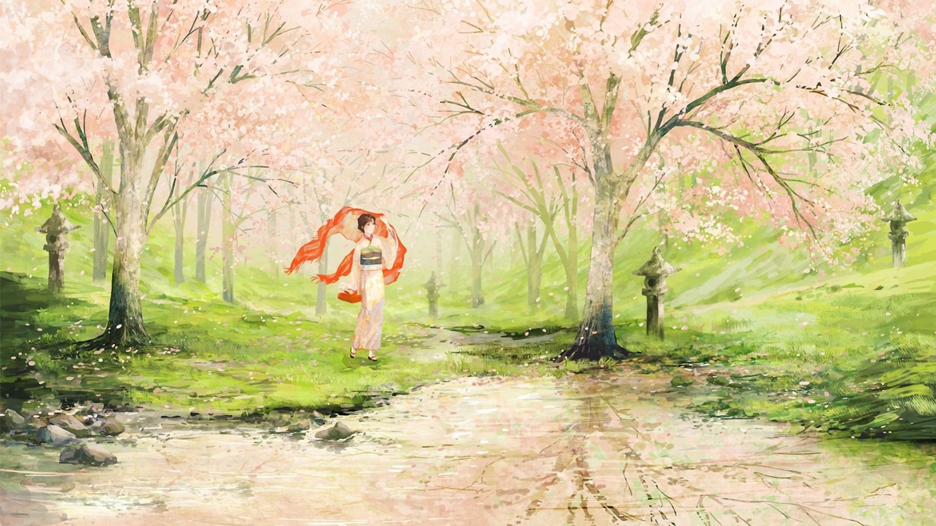 Cherry Blossom Geisha Japan desktop PC and Mac wallpaper