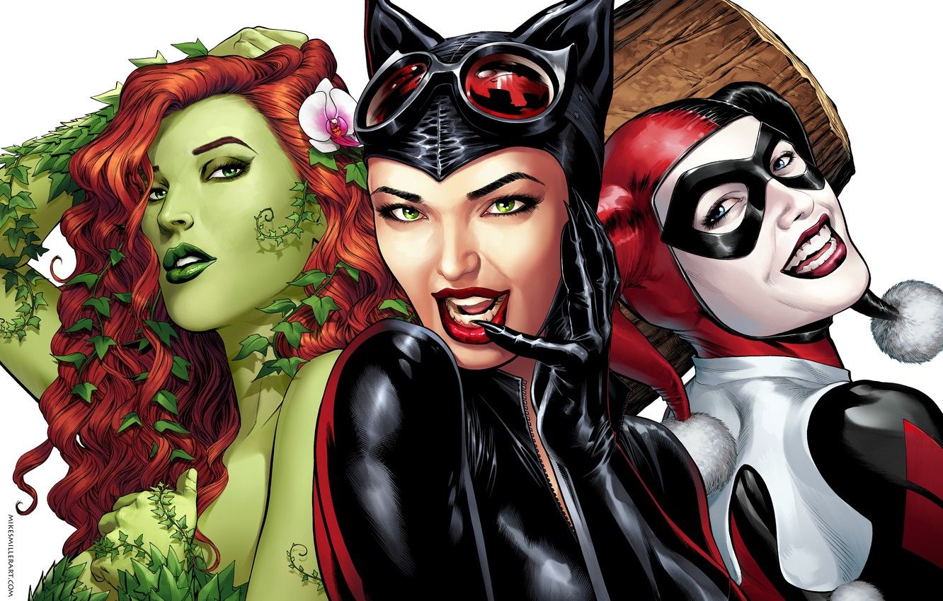 Wallpaper the game, art, poison ivy, DC Comics, Catwoman, Selina Kyle, cat woman, Harley Quinn, Harley Quinn, Poison, Pamela Lillian Isley, Pamela Lillian Isley image for desktop, section игры