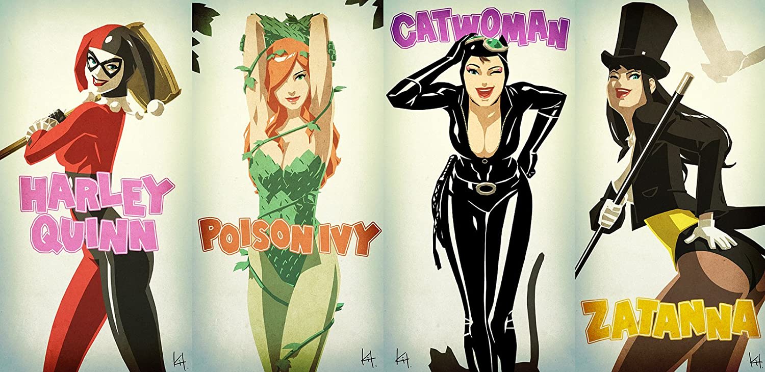 Catwoman Harley Quinn Poison Ivy Fabric Cloth Rolled Wall Poster Print - Size: (47 x 24 / 28 x 13): Posters & Prints