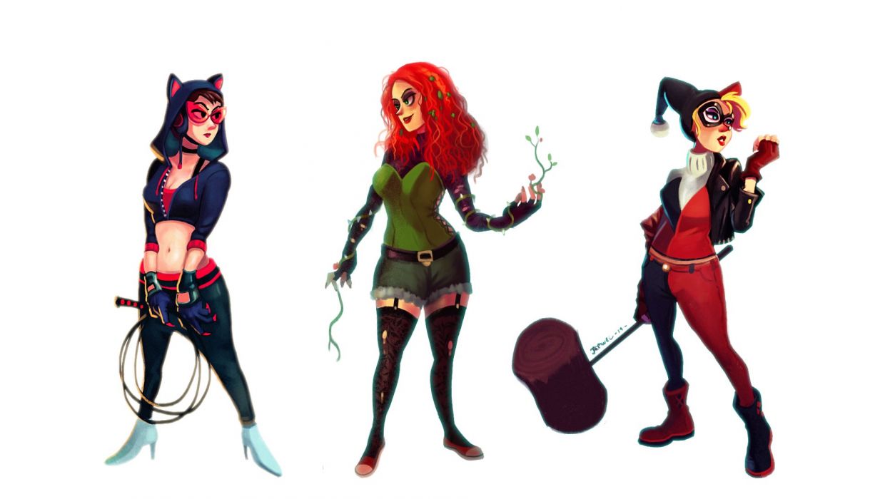 poison ivy and harley quinn and catwoman wallpaper