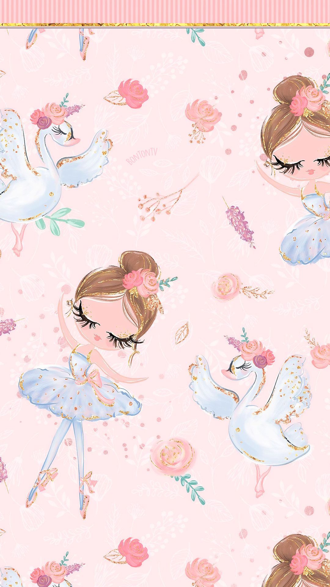 Phone Wallpaper HD Cute Pink Swan Lake Ballerina BonTon TV Background 1080x1920 wallpaper #wallpaper #pozadine #b. Seni, Kertas dinding, Ilustrasi