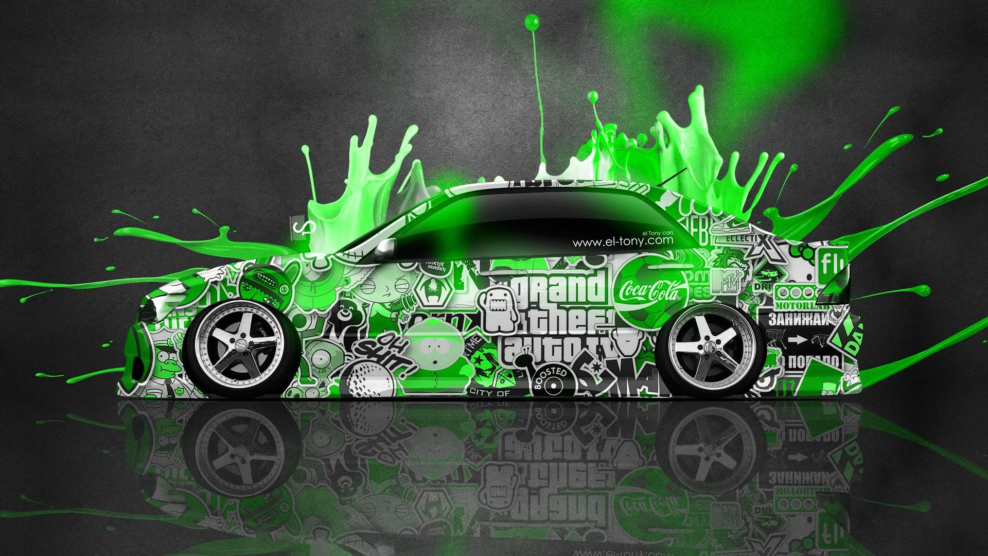 Toyota Altezza JDM Side Drift Live Colors Car 2014 Art Green Neon HD Wallpaper Design By Tony Kokhan. Concept Car Design, Racing Car Design, Car Design Software