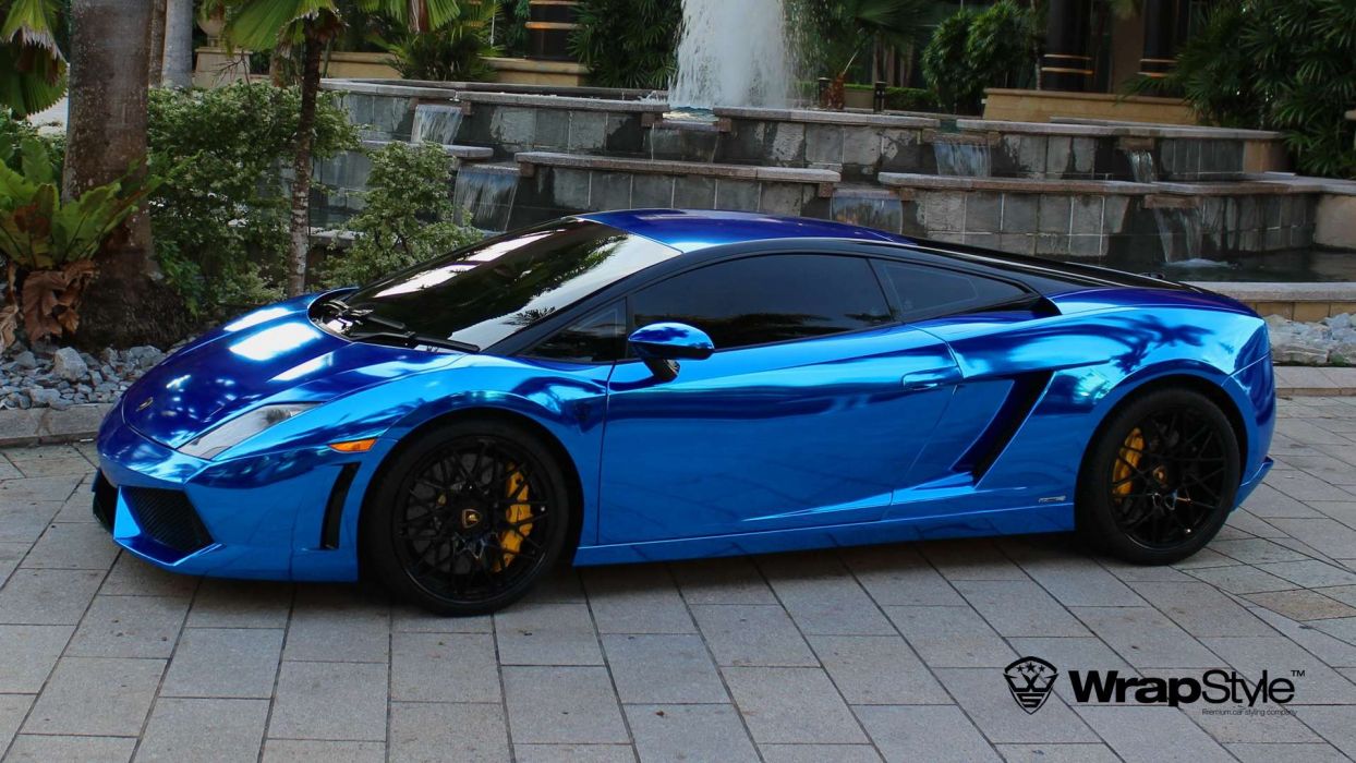 Lamborghini gallardo Wrap Vinyl chrome blue wallpaperx1080