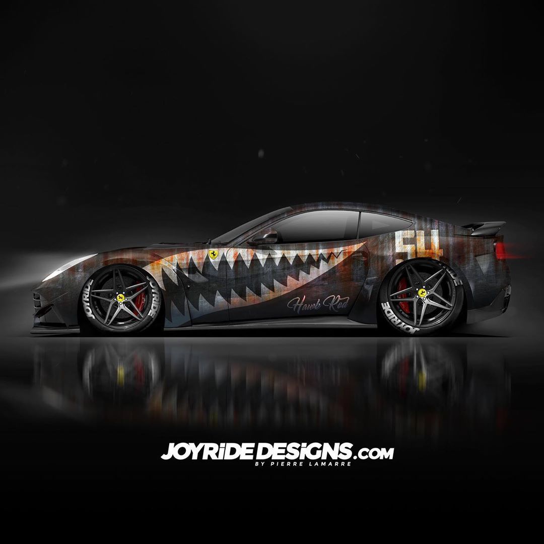 Yes!! Yet an other version of the Warhawk wrap design. I present the Hawk Rod Ferrari F12. Rusted, weathered, Rat Rod style!!. Car wrap, Car wrap design, Rat rod