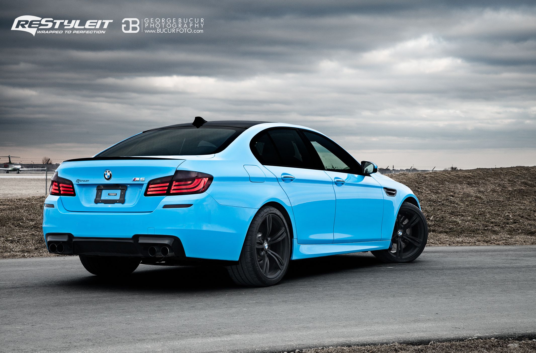 Olympic Blue BMW M5 Customization Shop. Vinyl Car Wrap. Car Wrap in Toronto, Miami