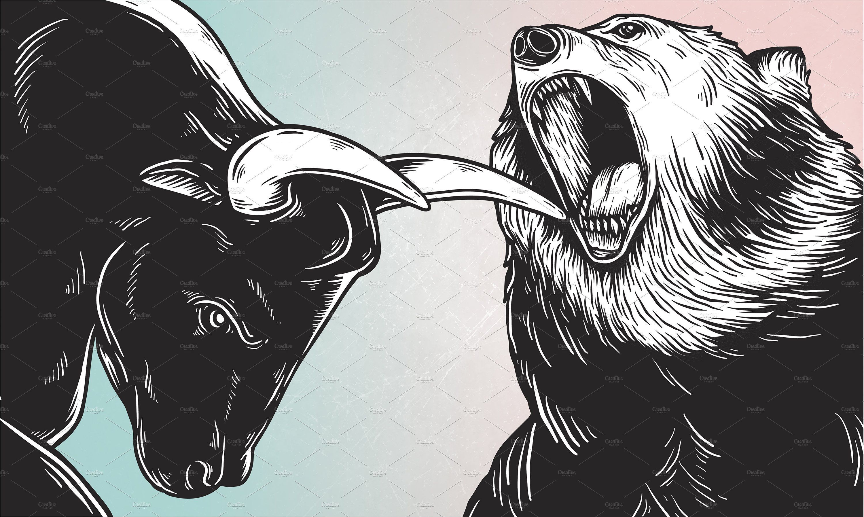 A bull and a bear fighting comic. Artwork, Free vector illustration, Vector free