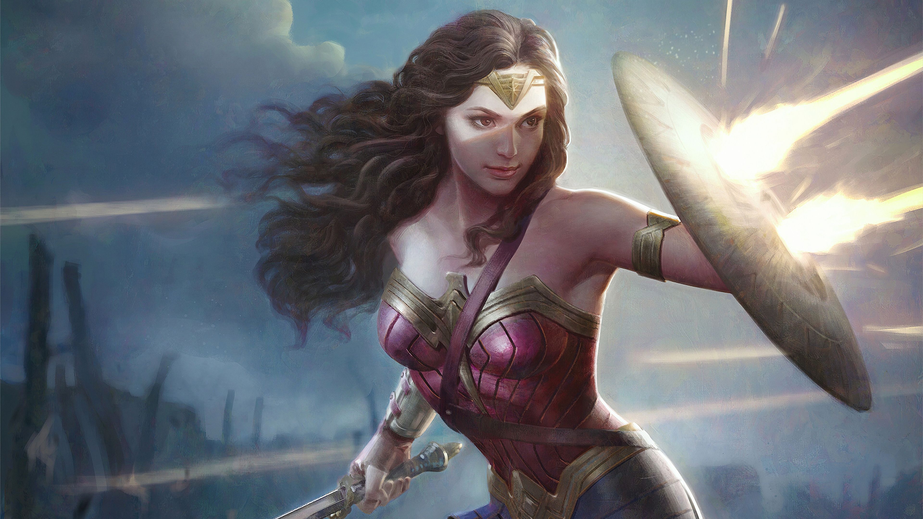 1360x768 Wonder Woman Shieldart Laptop HD HD 4k Wallpapers, Image, Backgrounds, Photos and Pictures