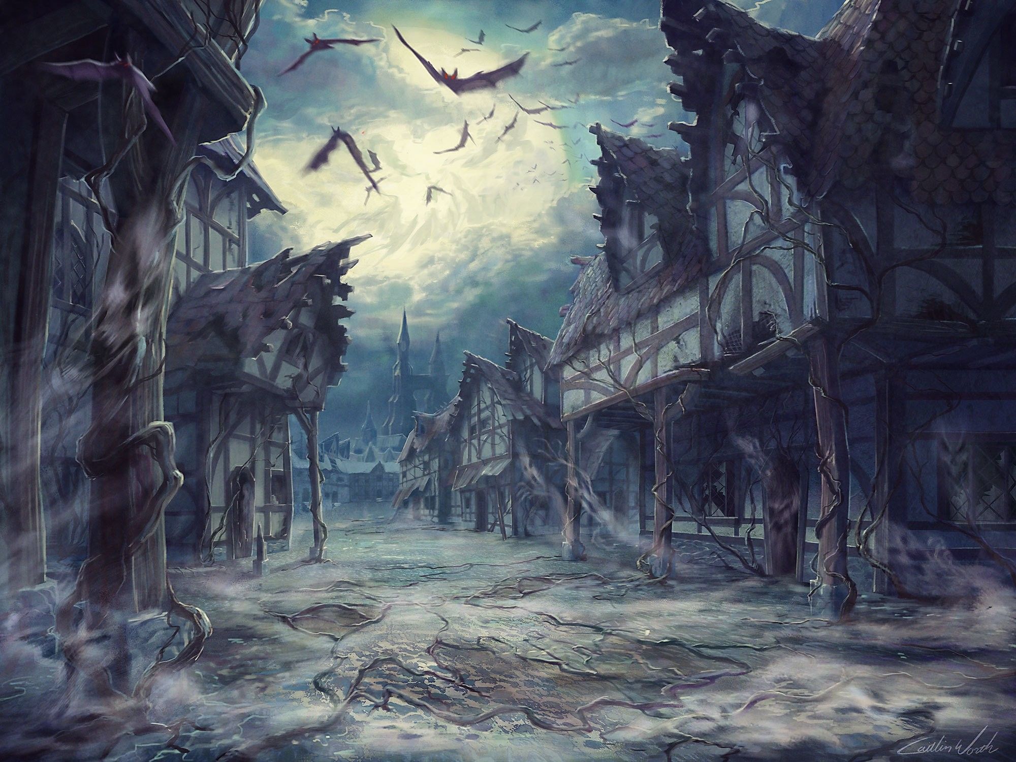 Moon, Horror, Halloweenstreet, Background, HD Abstract Wallpaper, Free Background Image, House, Mobile, Peace, Dark, Night, Bats, Clouds