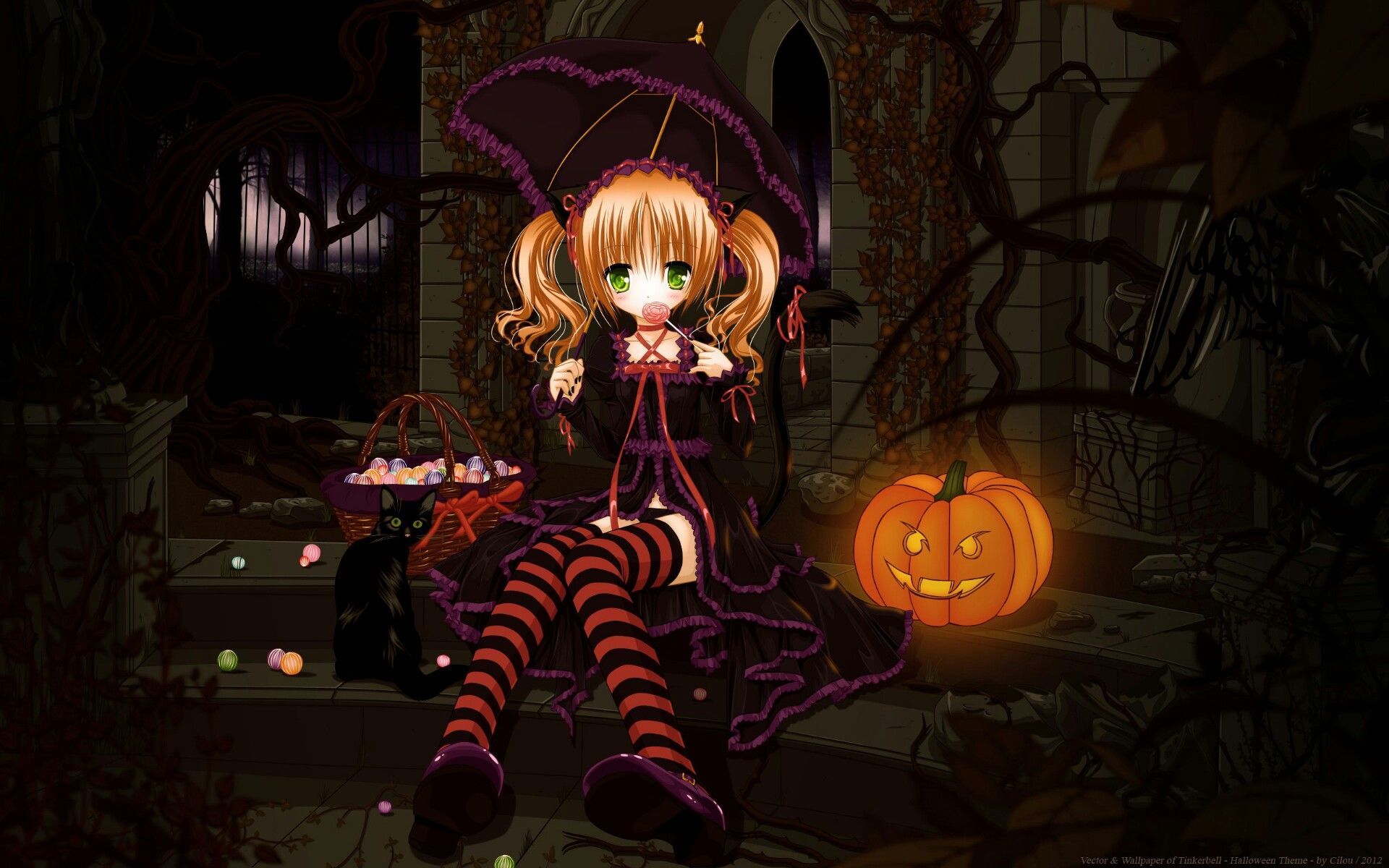 Wallpaper ID: 178083 / halloween, pumpkin, orange, girl, anime, manga,  black free download