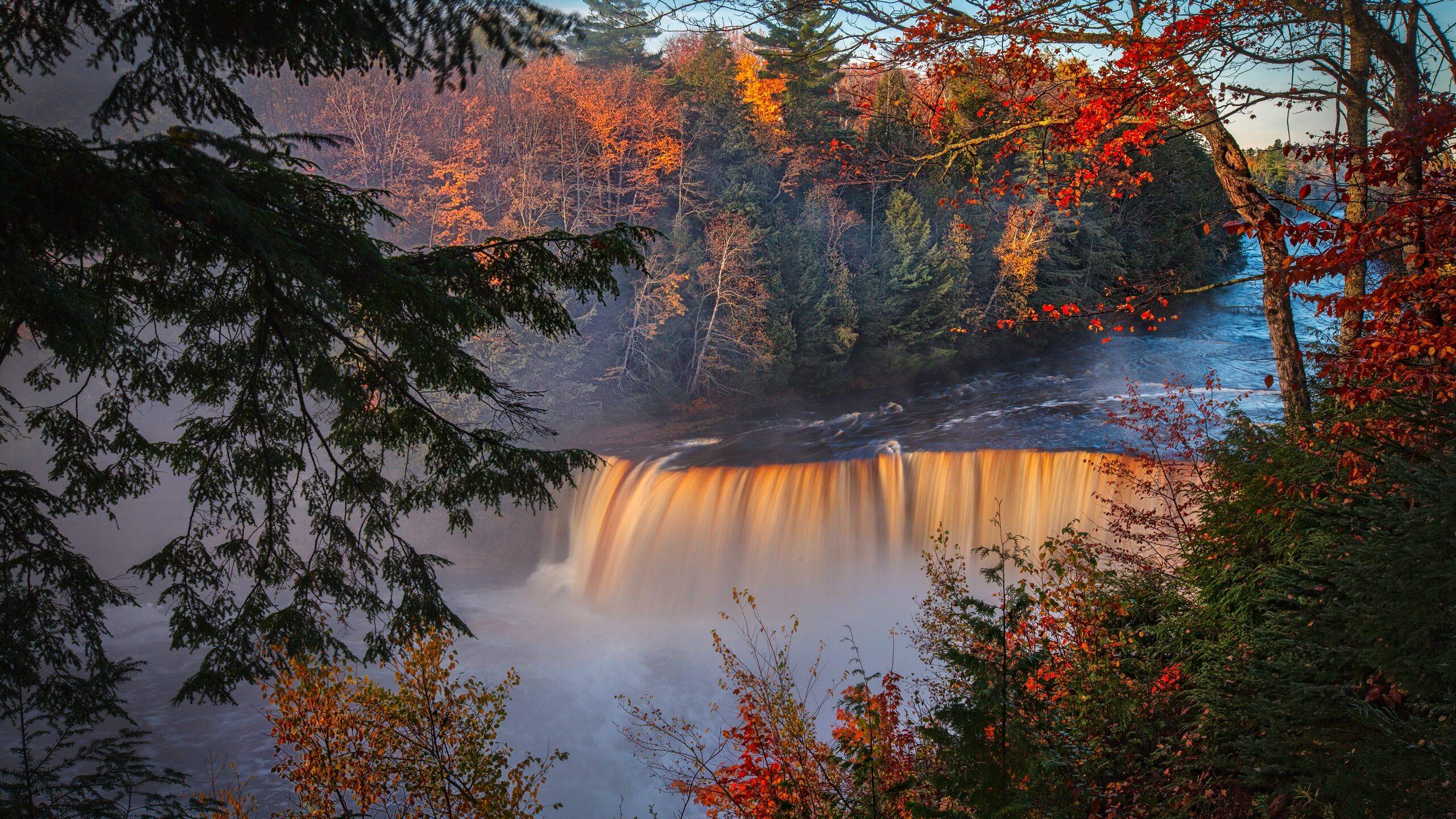 Autumn Waterfall Forest Fall 5k 1440P Resolution HD 4k Wallpaper, Image, Background, Photo and Picture