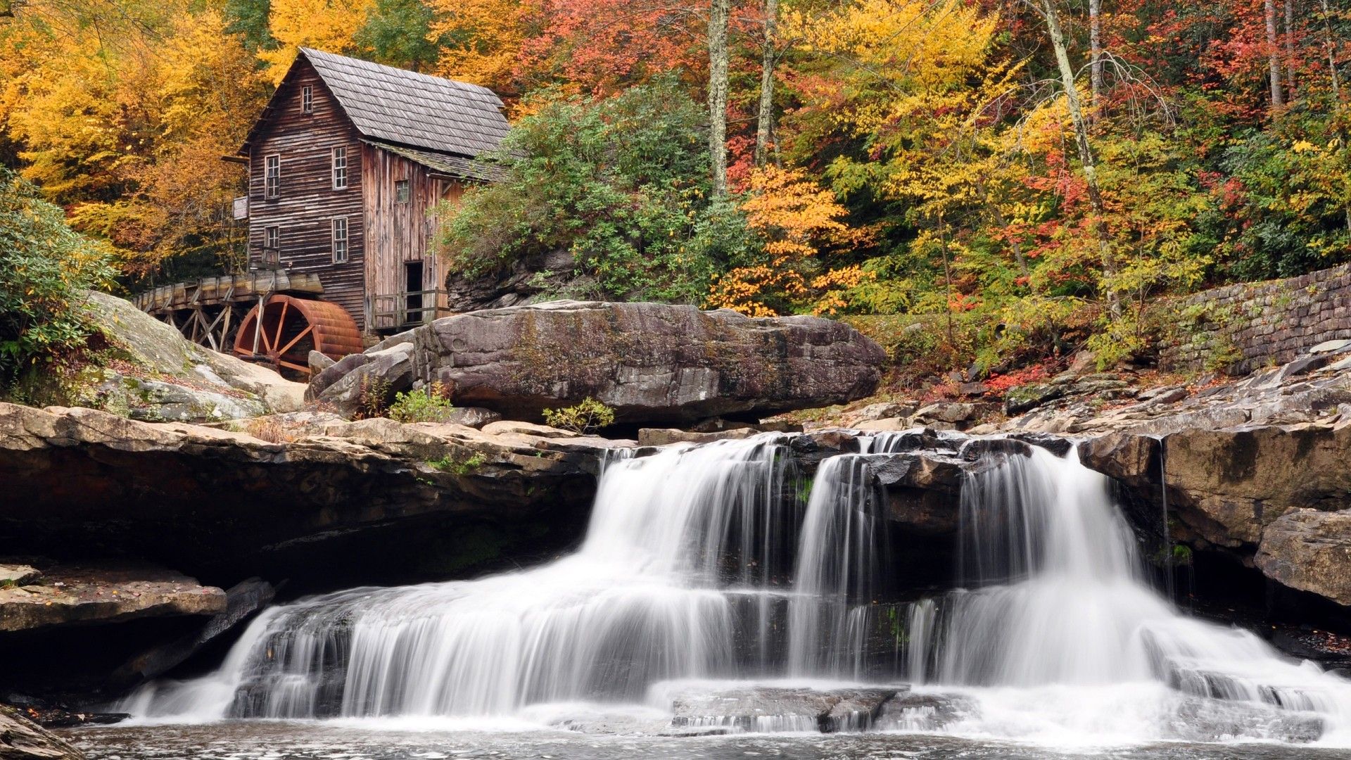Waterfall, wallpaper, autumn