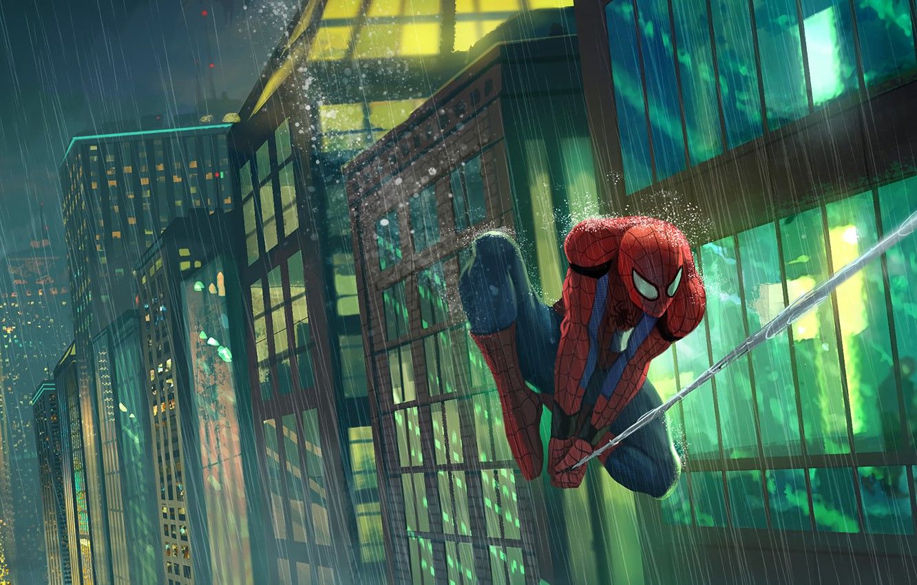 Wallpaper City, Art, New York, Rain, Peter Parker, Spider Man image for desktop, section фантастика