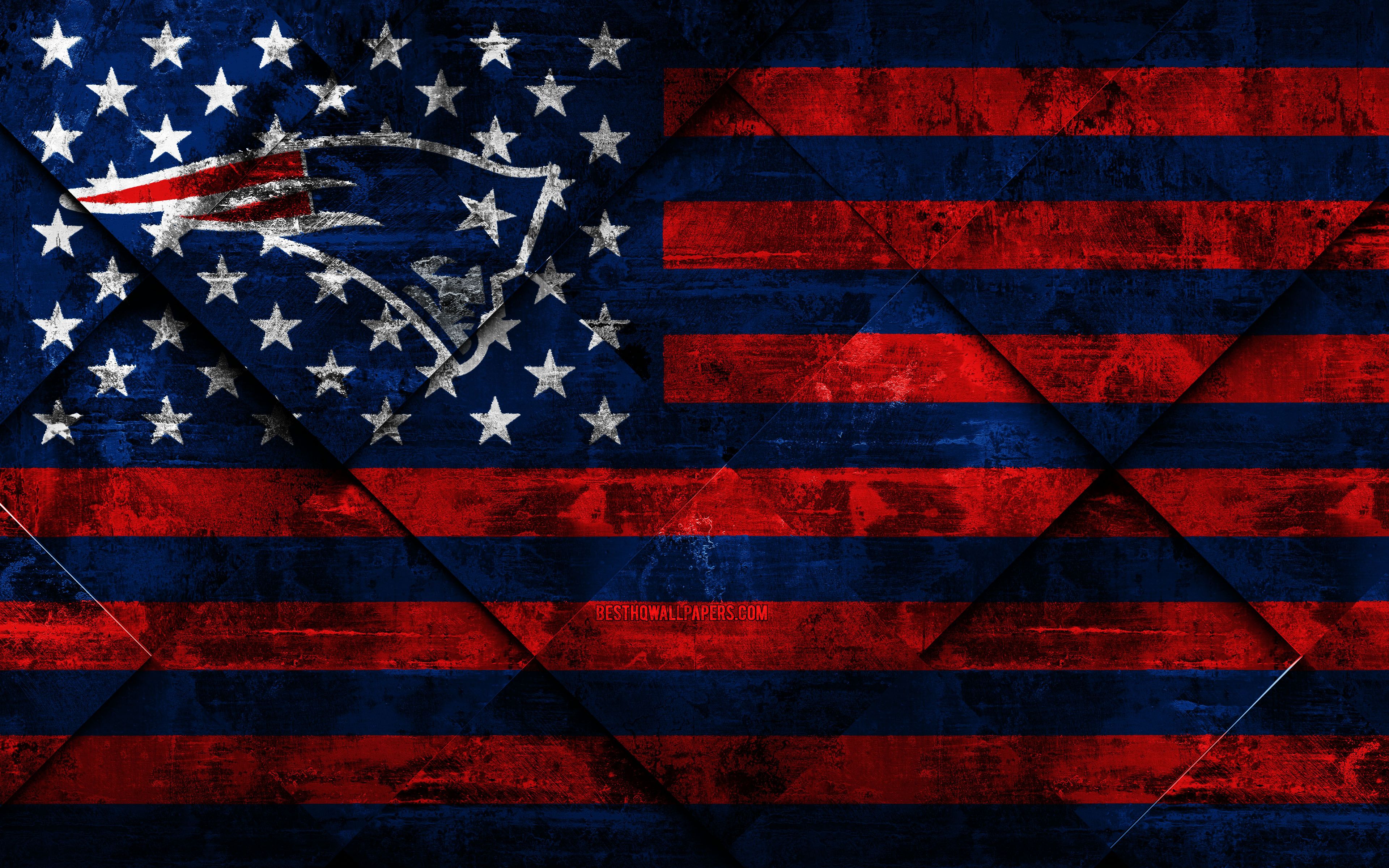 New England Patriots, 4k, American Football Club, Grunge American Flag HD Wallpaper