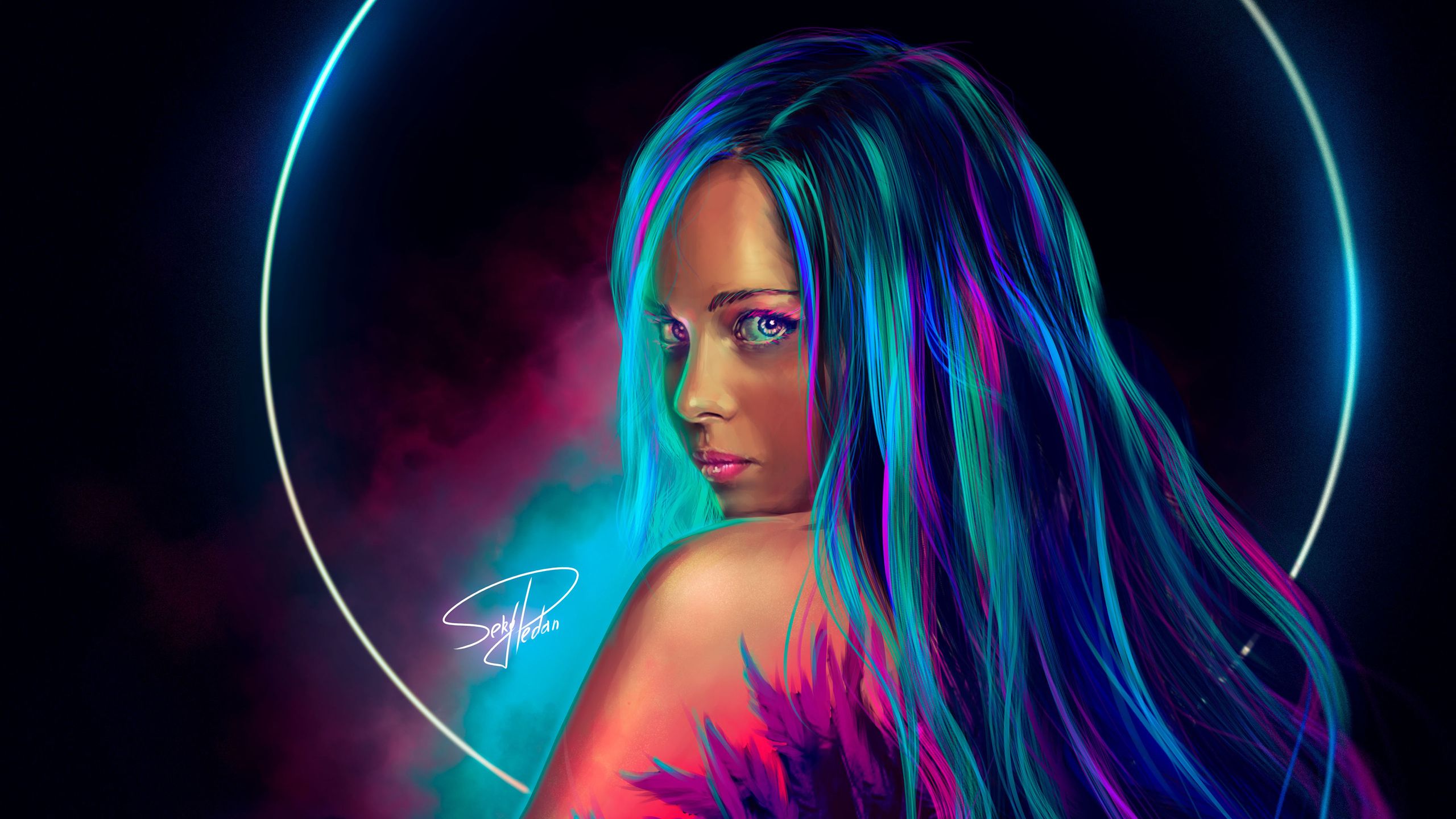Neon Girl Digital Art 1440P Resolution HD 4k Wallpaper, Image, Background, Photo and Picture
