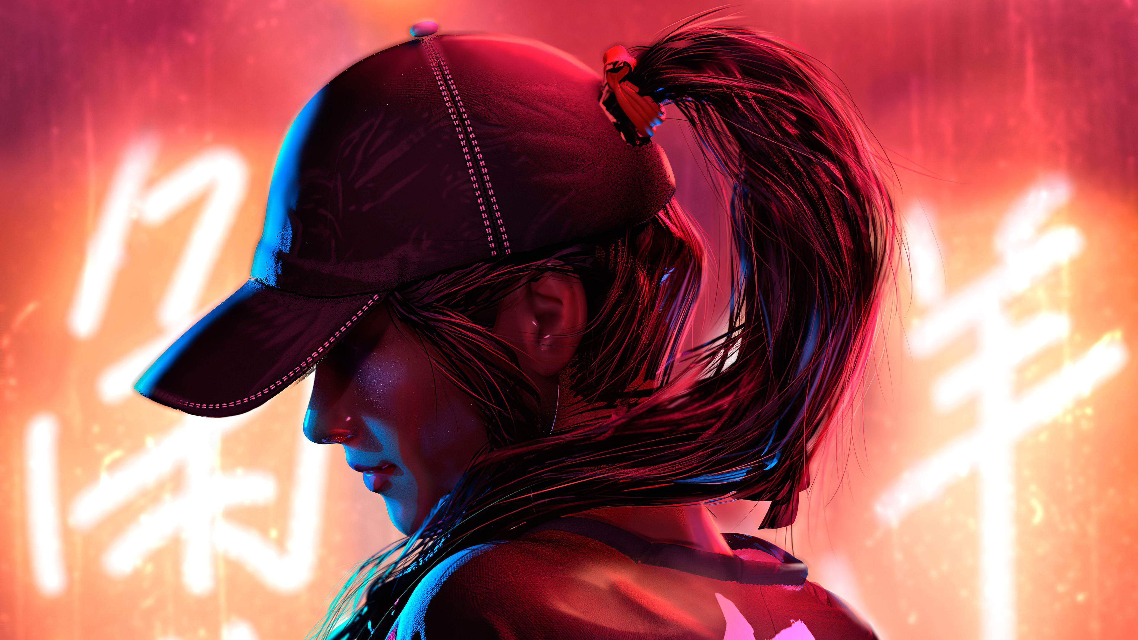 Hat Neon Girl 4k, HD Artist, 4k Wallpaper, Image, Background, Photo and Picture
