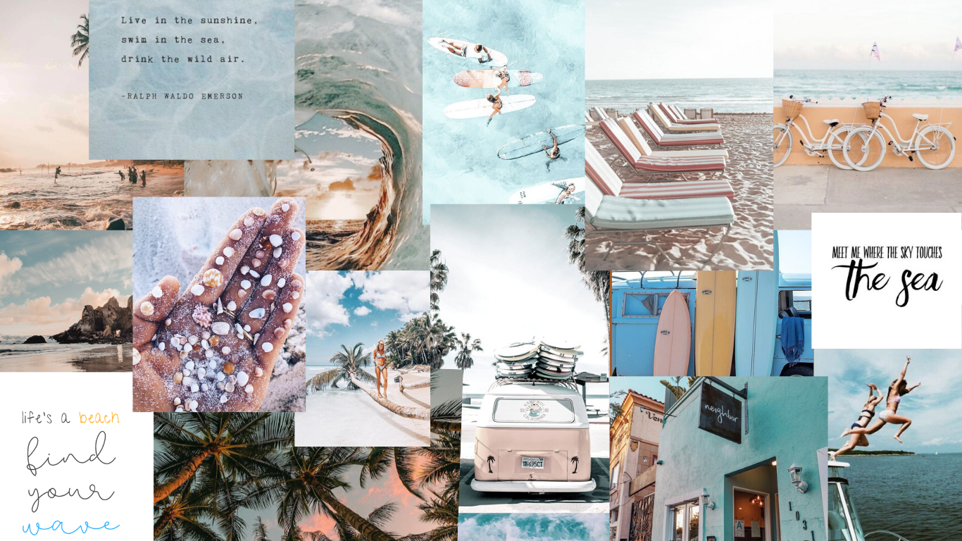 Beach Wallpaper Collage In 2020. Aesthetic Desktop Wallpaper, Desktop Wallpaper Art, Aesthetic Iphone Wallpaper