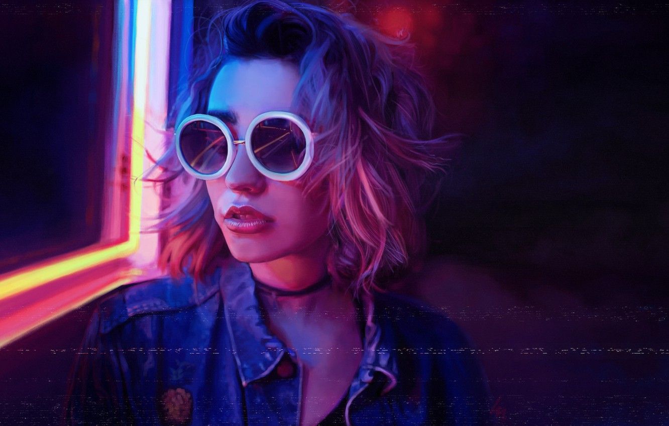 Wallpaper Girl, Music, Glasses, Style, Face, Background, 80s, Style, Neon, Illustration, 80's, Synth, Retrowave, Synthwave, New Retro Wave, Sintav image for desktop, section арт