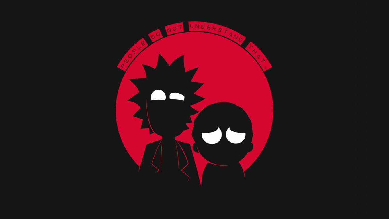 Download 1366x768 wallpaper minimal, rick and morty, tv show, dark, tablet, laptop, 1366x768 HD image, background, 6666