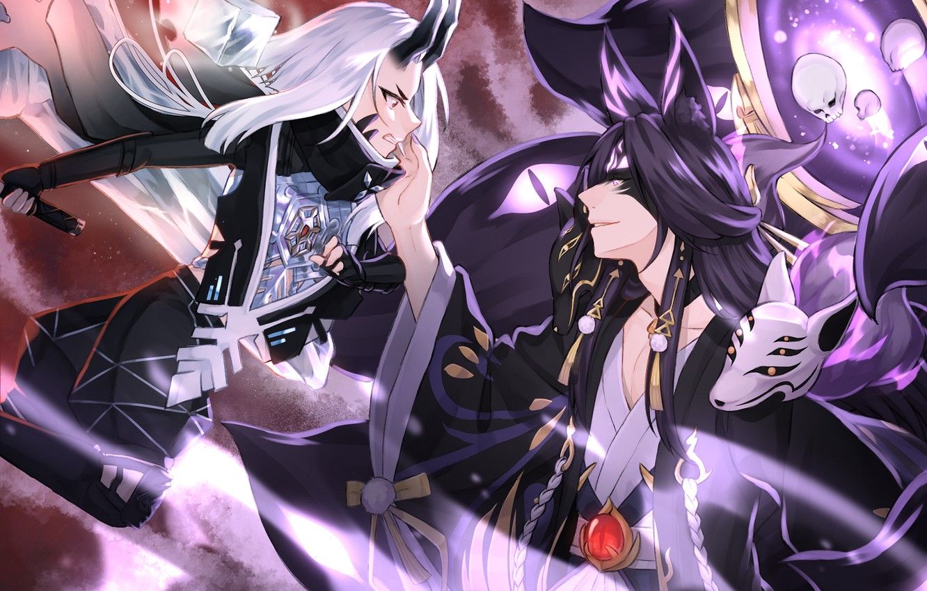 Wallpaper two, demons, Onmyouji, Tamamo no Mae, Onmyouji (NetEase), Pixiv Id 9362836, Yukidouji image for desktop, section арт