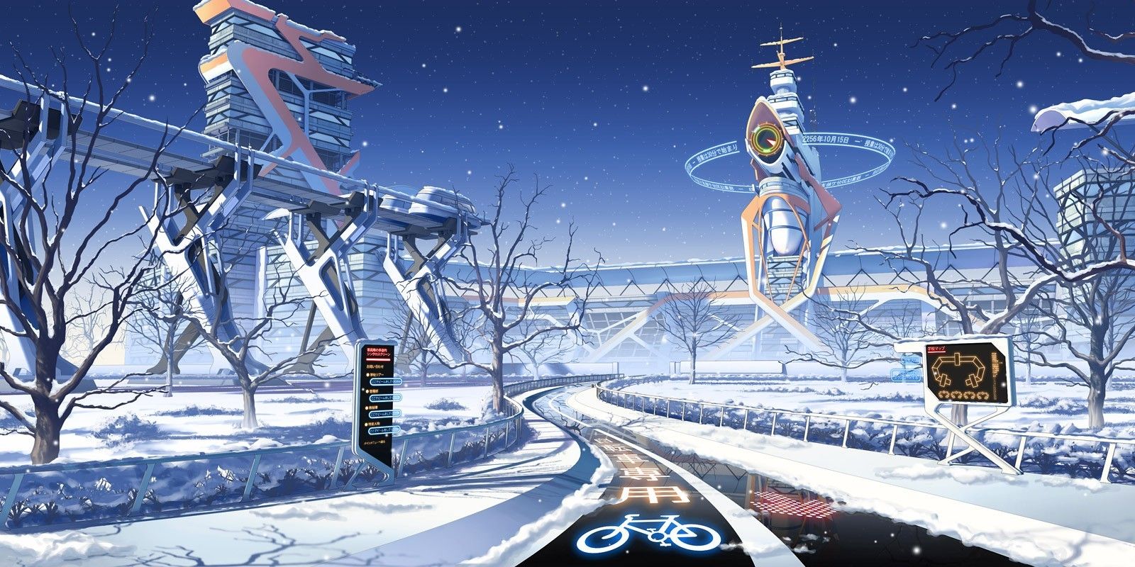 Culture Japan Anime City Urban Road Winter Wallpaper:1600x800
