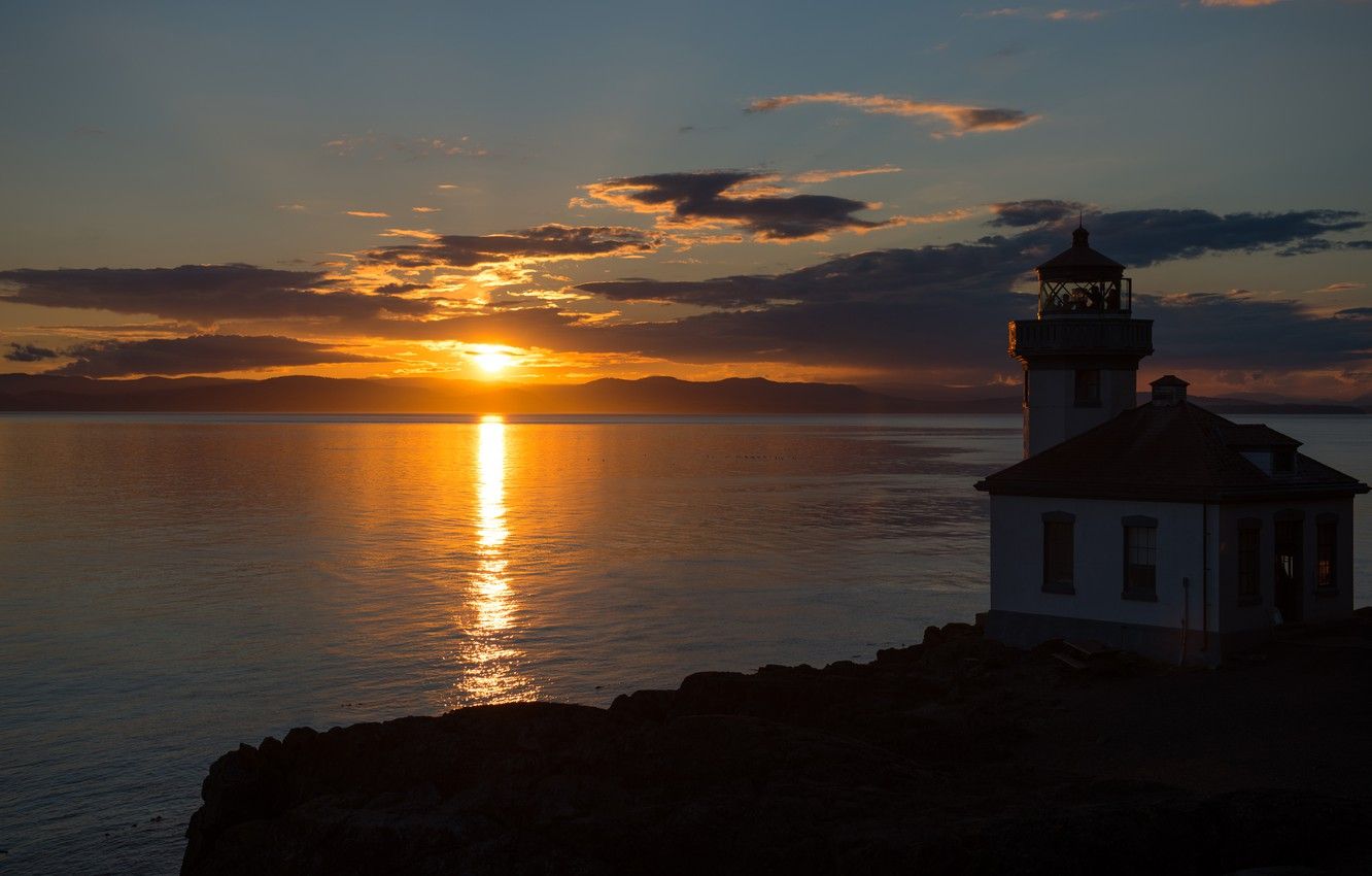 Wallpaper sunset, San Juan, San Juan Island, coast, Washington state image for desktop, section пейзажи