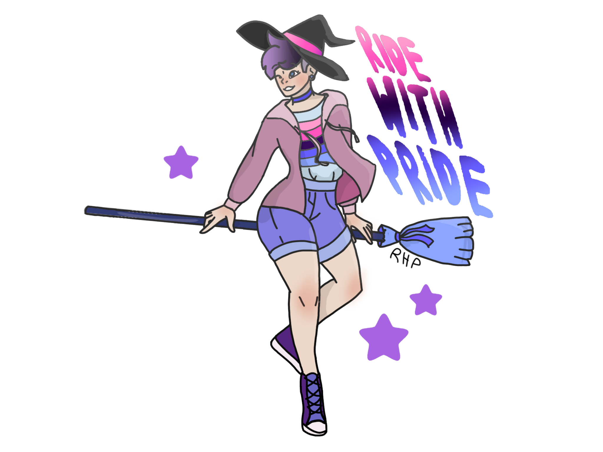 An omnisexual pride witch inspired by ABD Illustrates's amazing Ride With Pride pieces! By me