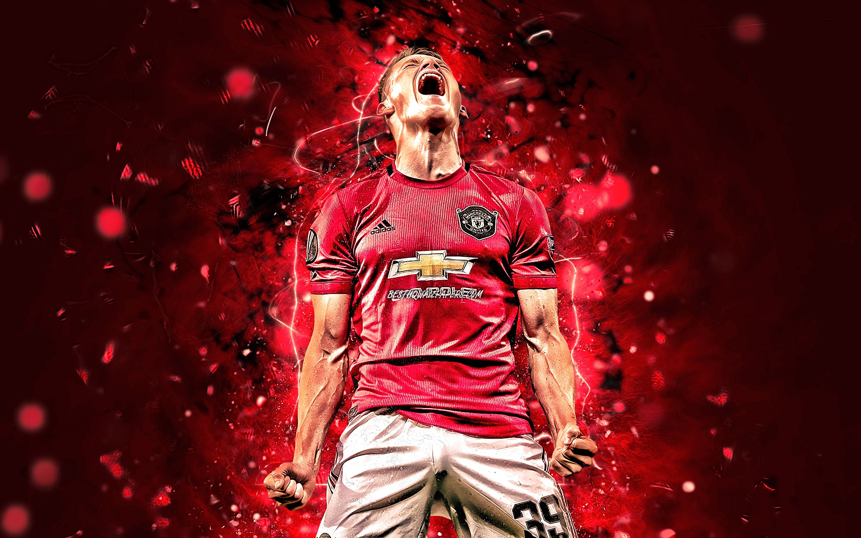 Download wallpaper Scott McTominay, Manchester United FC, joy, english footballers, Premier League, Scott Francis McTominay, red neon lights, Scott McTominay Manchester United, soccer, football, Man United for desktop with resolution 2880x1800