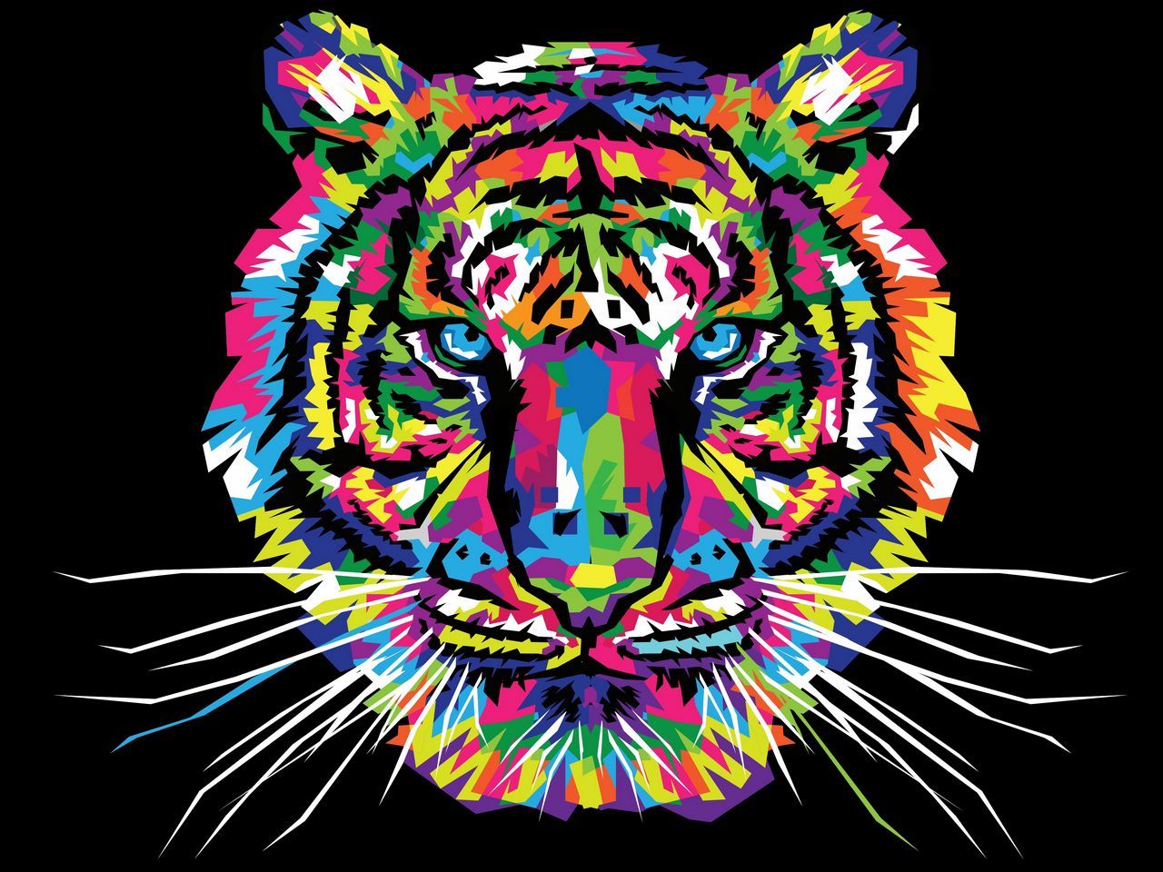 Download wallpaper 1280x960 tiger, art, multicolored, ornament, vector standard 4:3 HD background