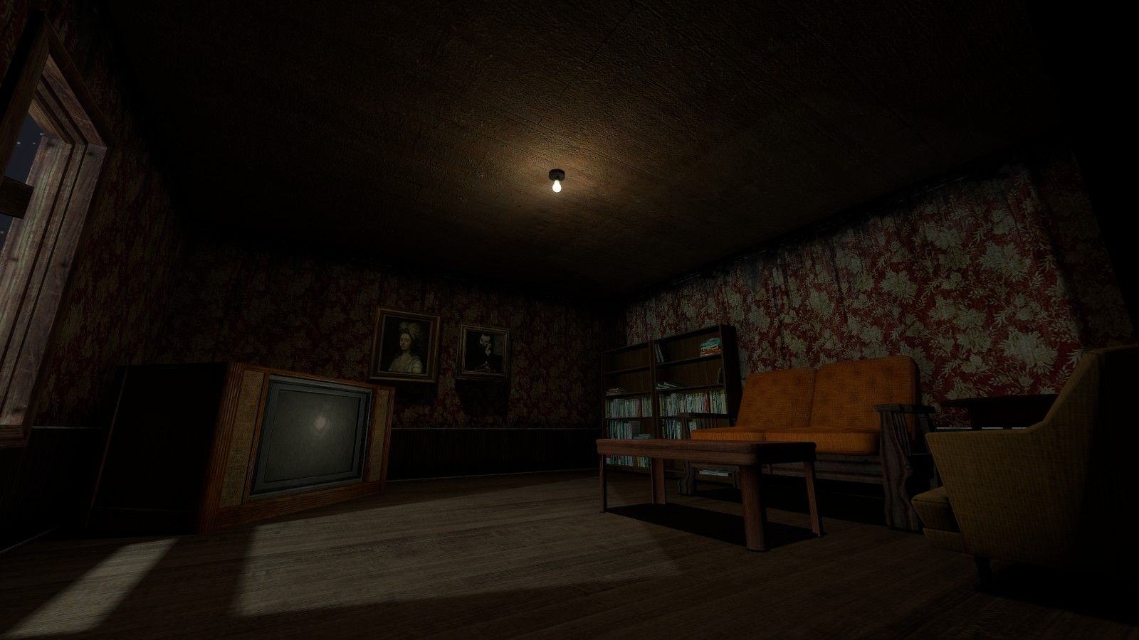 creepy living room with ghosts