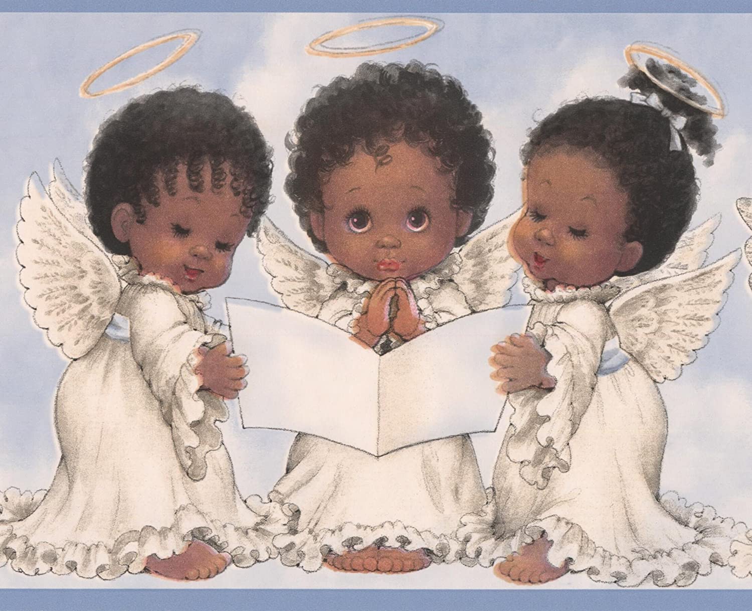 Chesapeake Black Baby Angels in White Dress Wallpaper Border for Kids Bedroom Bathroom, Roll 15' x 6''