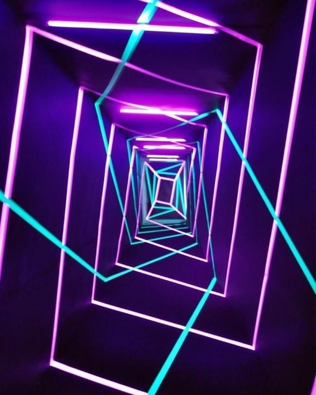 In the eyes and mind of a woman designer, a standard hallway morphs magically into a glowing corridor of vibrant neon.. Neon signs, Neon wallpaper, Neon lighting