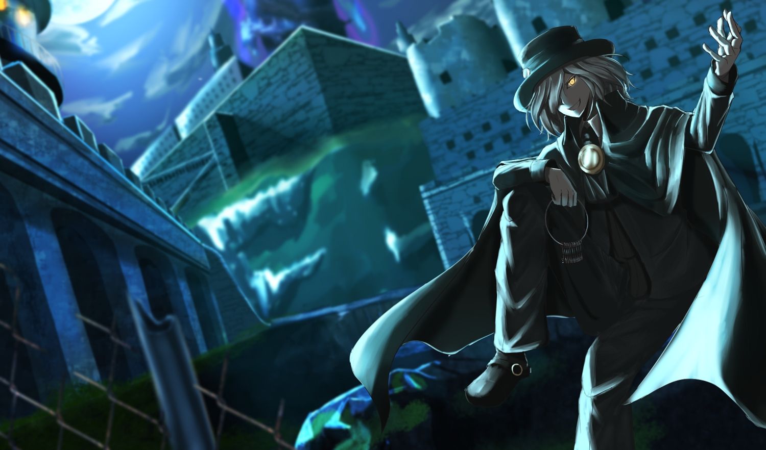 All Male Building Cape Clouds Edmond Dantes Fate Grand Order Fate (series) Gray Hair Hat Male Moon Risokaso Short Hair Sky Yellow Eyes. Konachan.com.com Anime Wallpaper