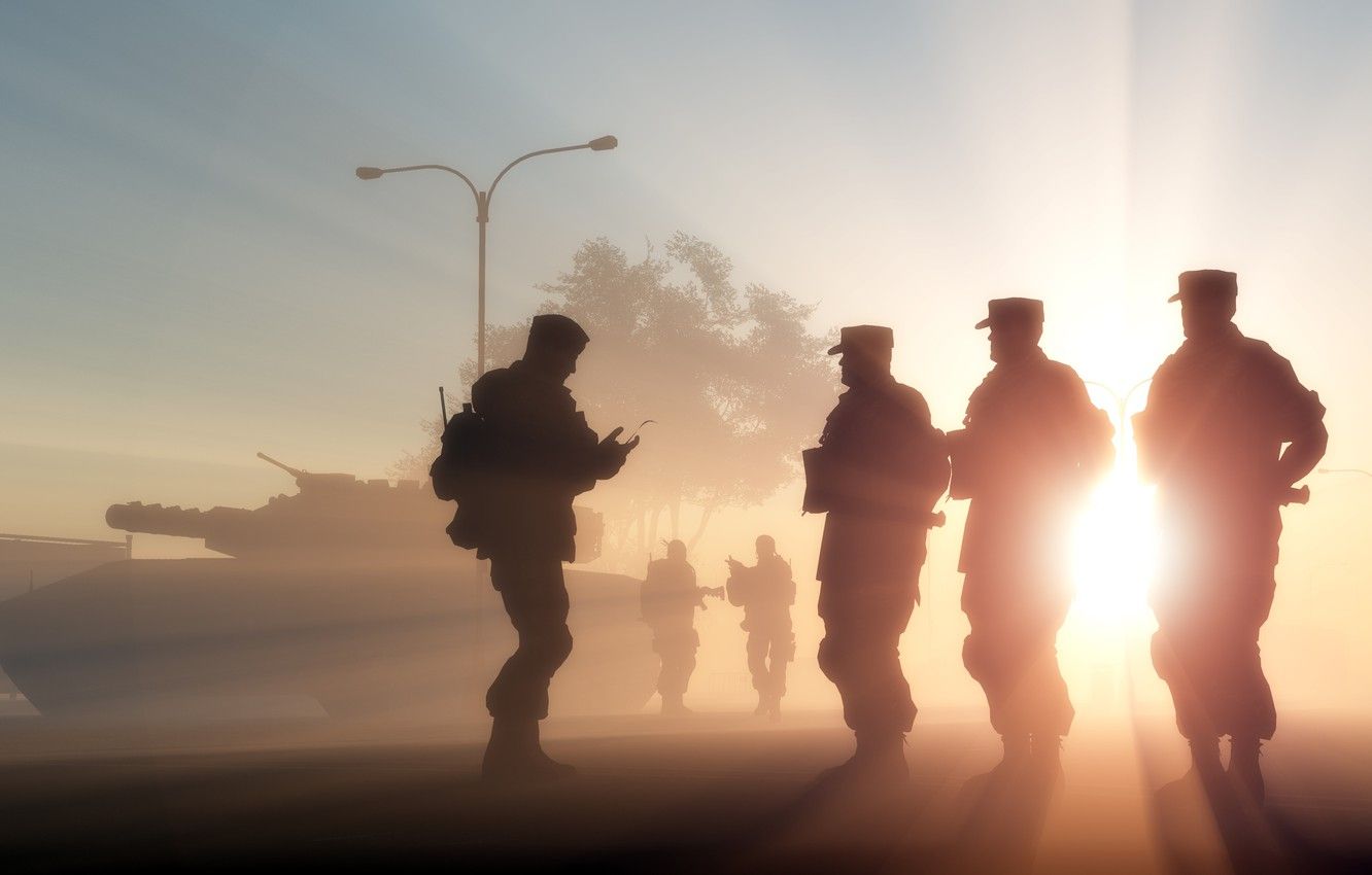 Wallpaper light, people, army, soldiers, silhouettes, men image for desktop, section мужчины