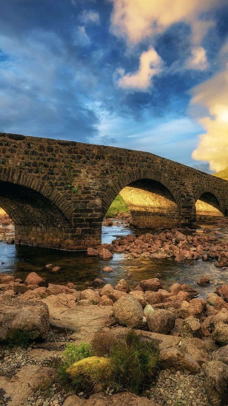 Scotland, Isle Of Skye, Bridge, Stones, Clouds 750x1334 IPhone 8 7 6 6S Wallpaper, Background, Picture, Image