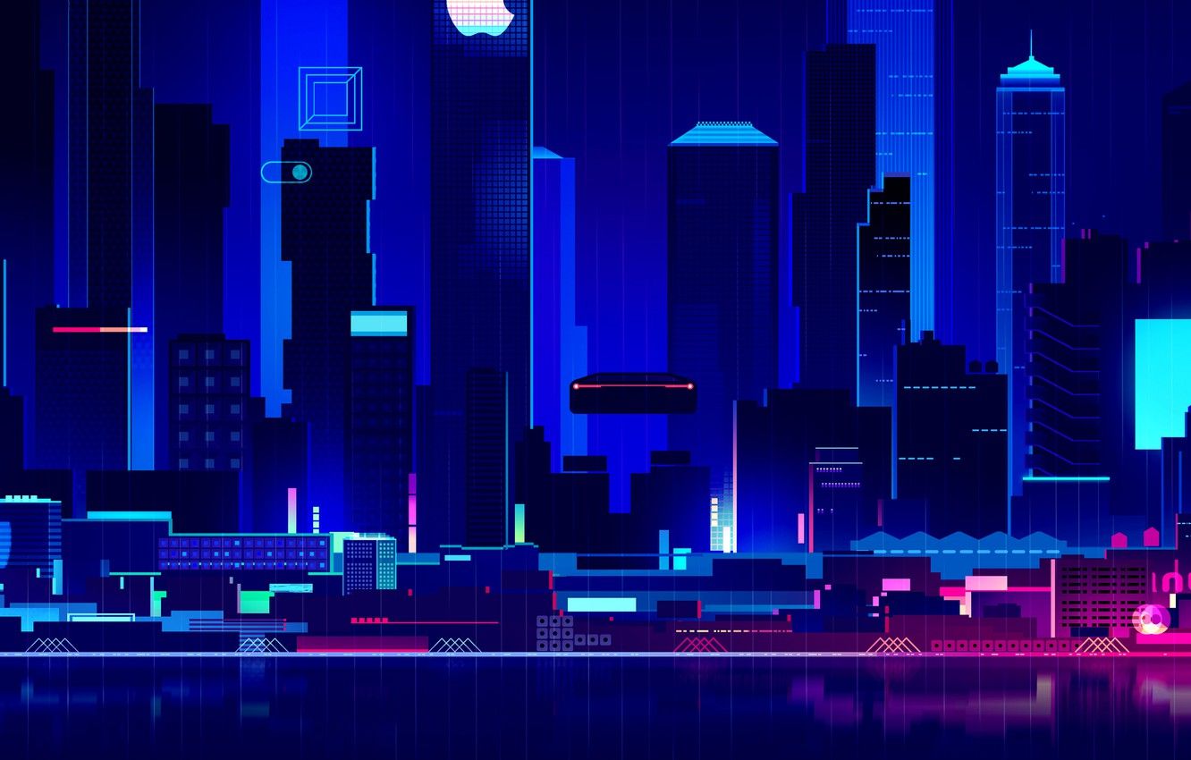 Wallpaper Home, Night, Vector, Music, The city, Style, Building, The building, Architecture, Style, Neon, Illustration, Synth, Atragea, Retrowave, Synthwave image for desktop, section рендеринг
