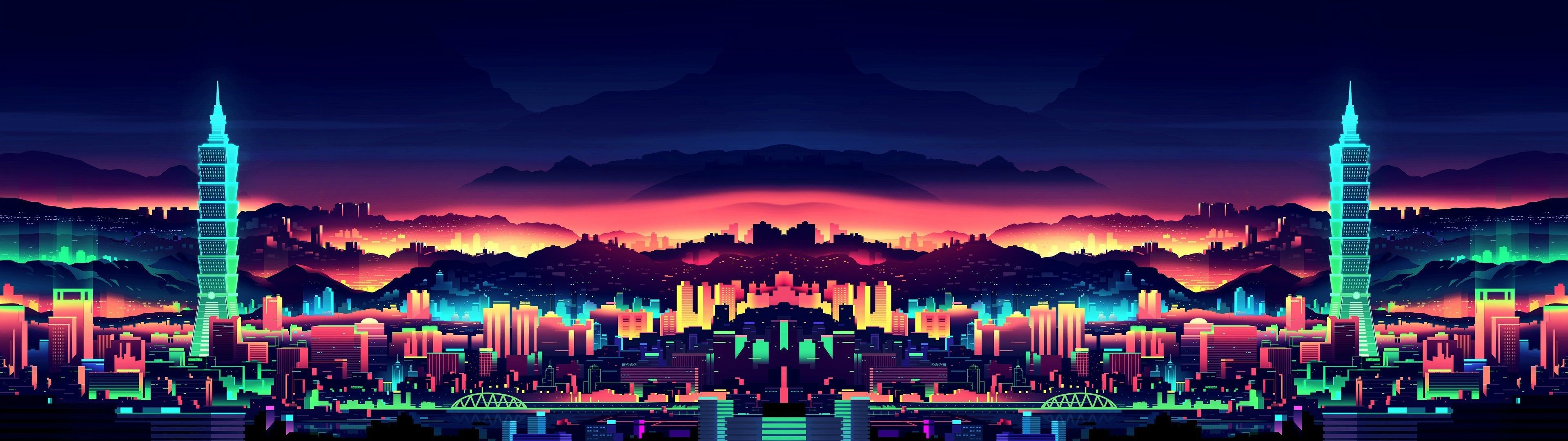 Neon city 3840x1080 wallpaper (1920x1080 versions included)