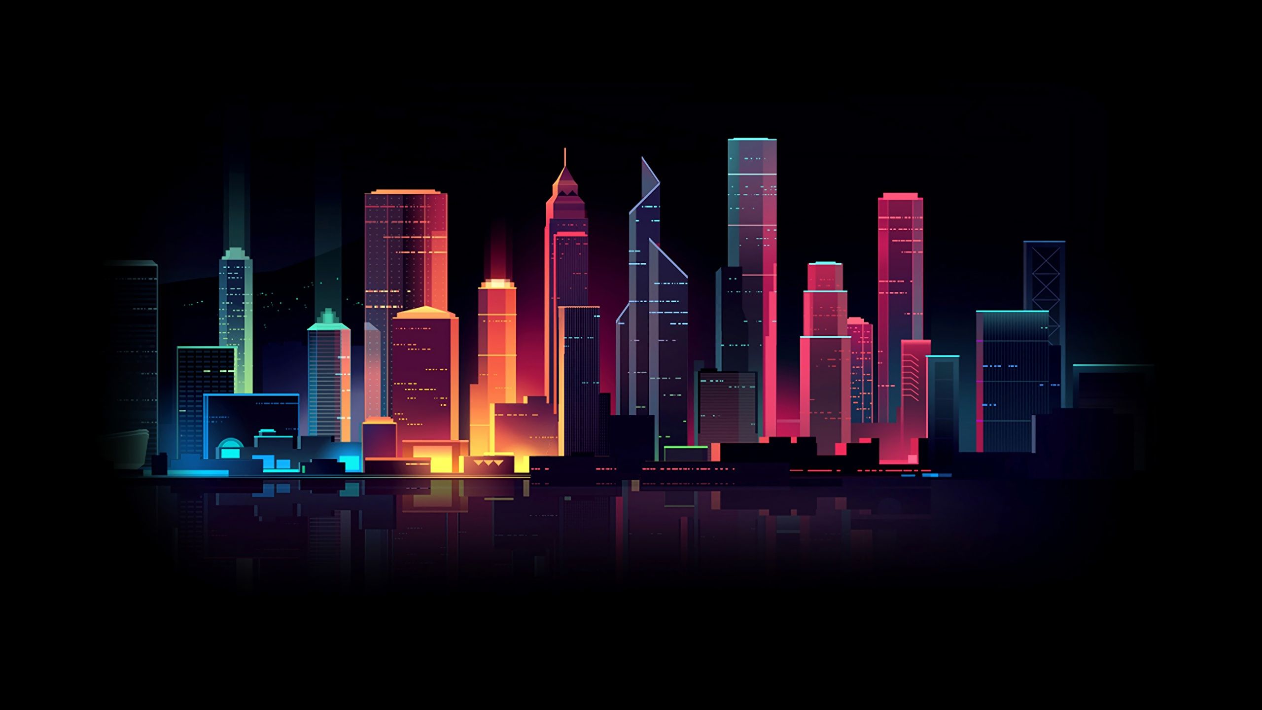 Photo Synthwave by Romain Trystram Night Skyscrapers 2560x1440