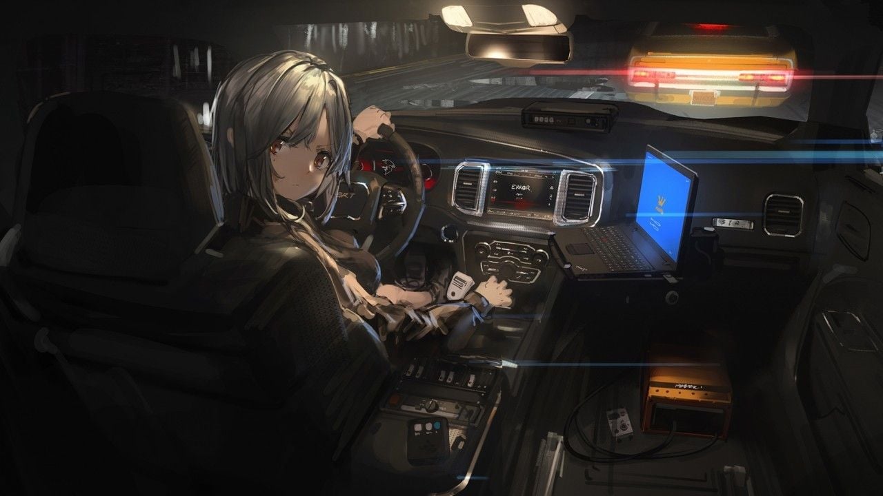Download 1280x720 Anime Girl, Hacker, In A Car, Silver Hair, Night Wallpaper