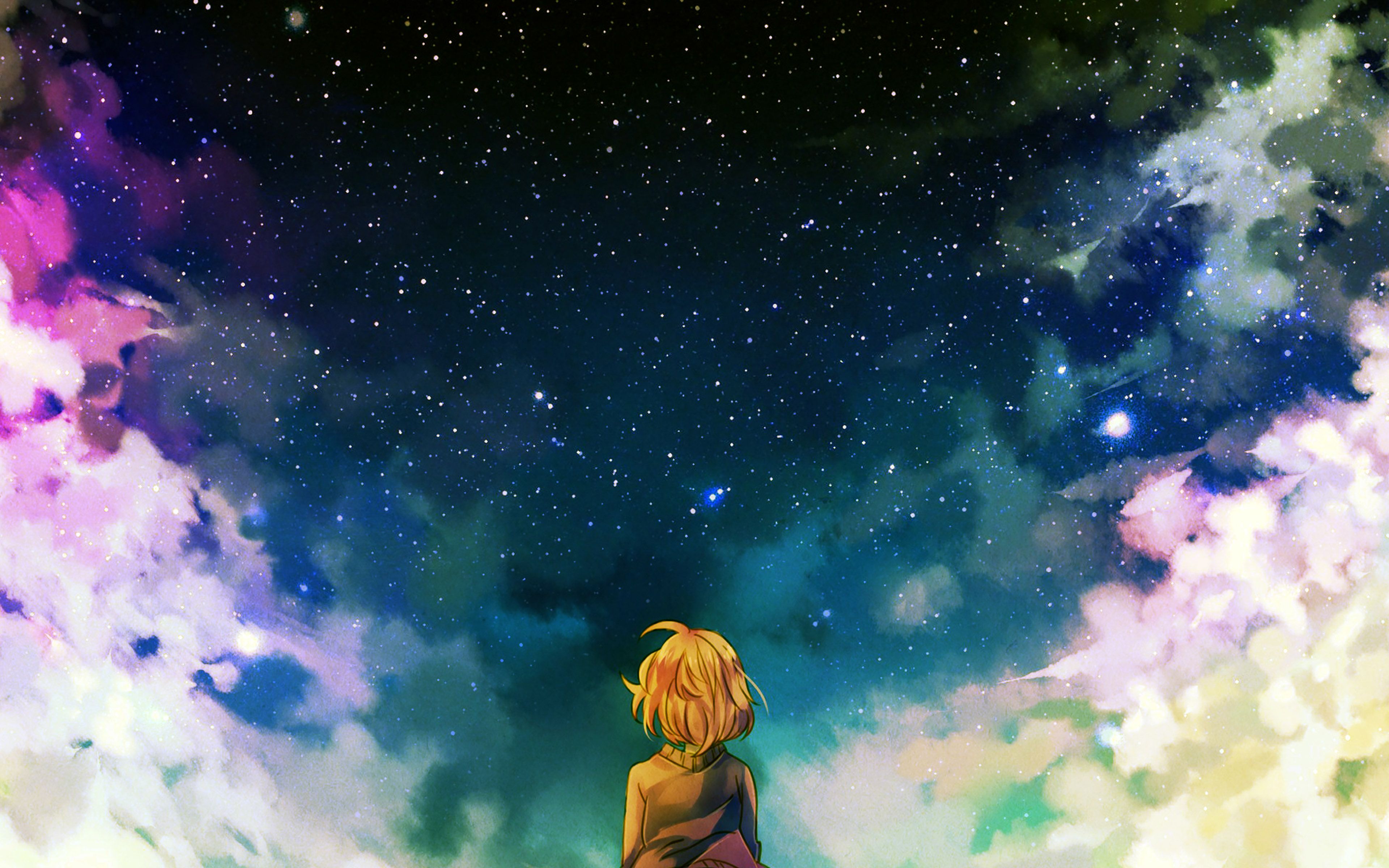wallpaper for desktop, laptop. starry night illust anime girl