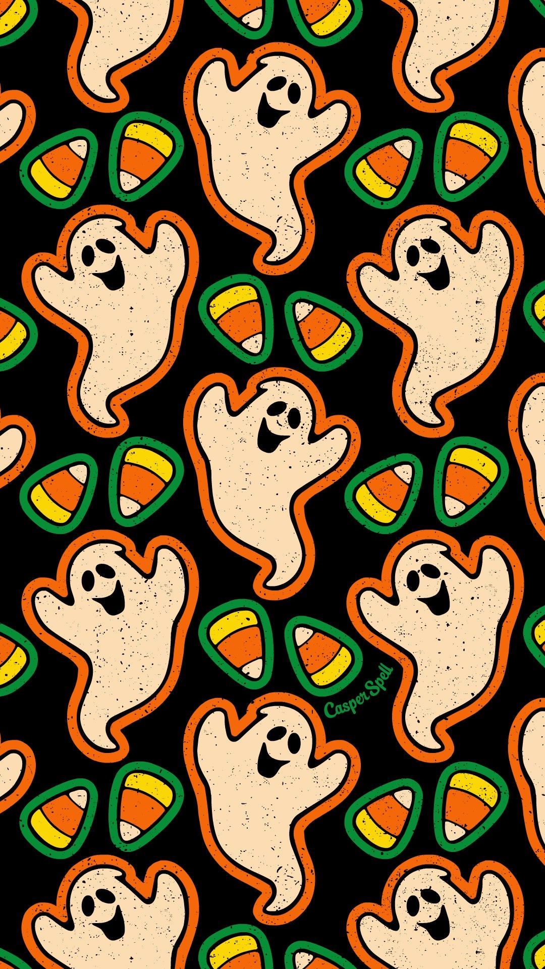 Ghosts & Candy Corn Pattern. Halloween wallpaper iphone, Halloween wallpaper, Halloween background