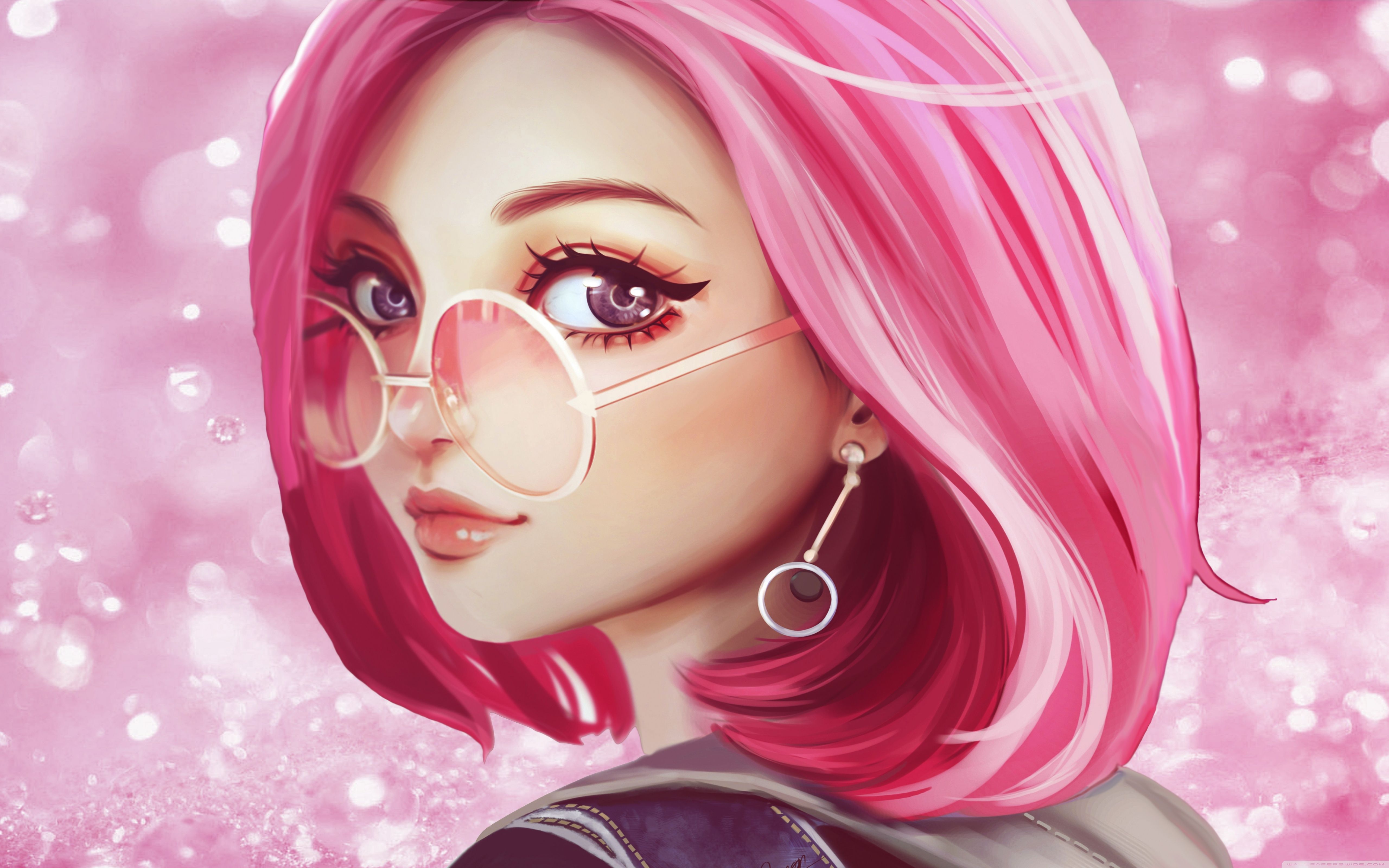 Cute Girl Pink Hair Sunglasses Digital Art Drawing Ultra HD Desktop Background Wallpaper for 4K UHD TV, Widescreen & UltraWide Desktop & Laptop, Multi Display, Dual & Triple Monitor, Tablet
