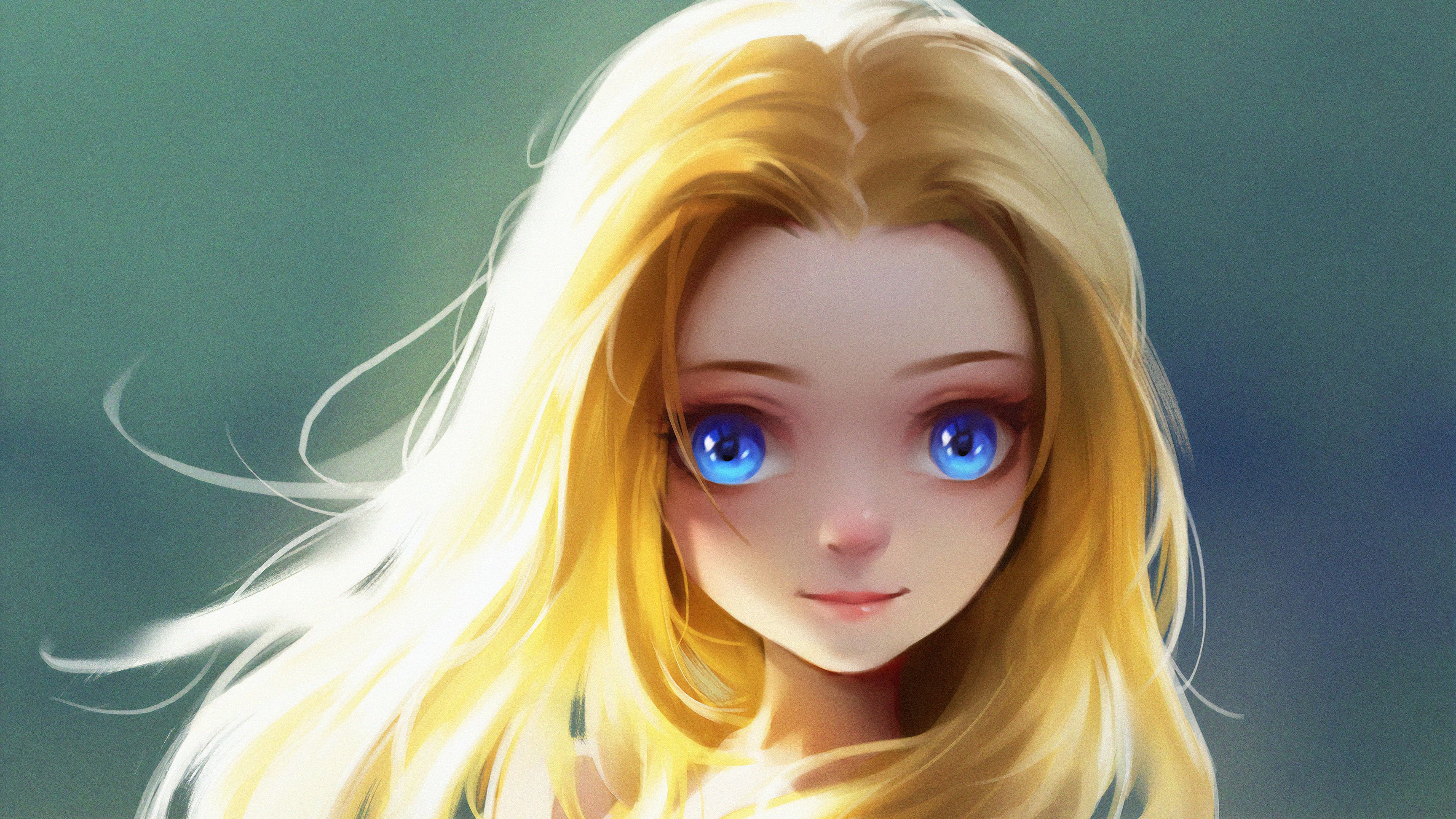 Cute Little Blonde Girl Blue Eyes Digital Art, HD Artist, 4k Wallpaper, Image, Background, Photo and Picture