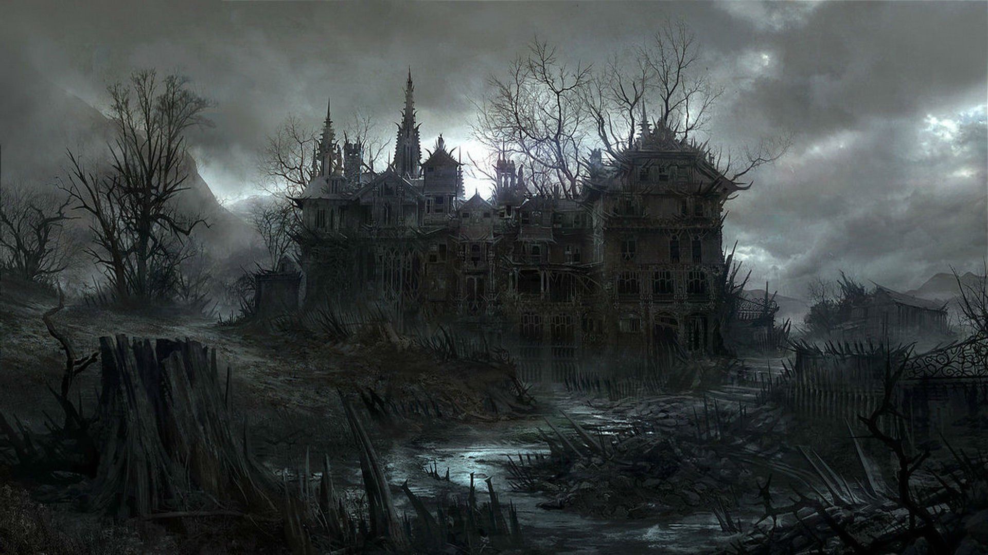 HALLOWEEN dark haunted house spooky wallpaperx1080