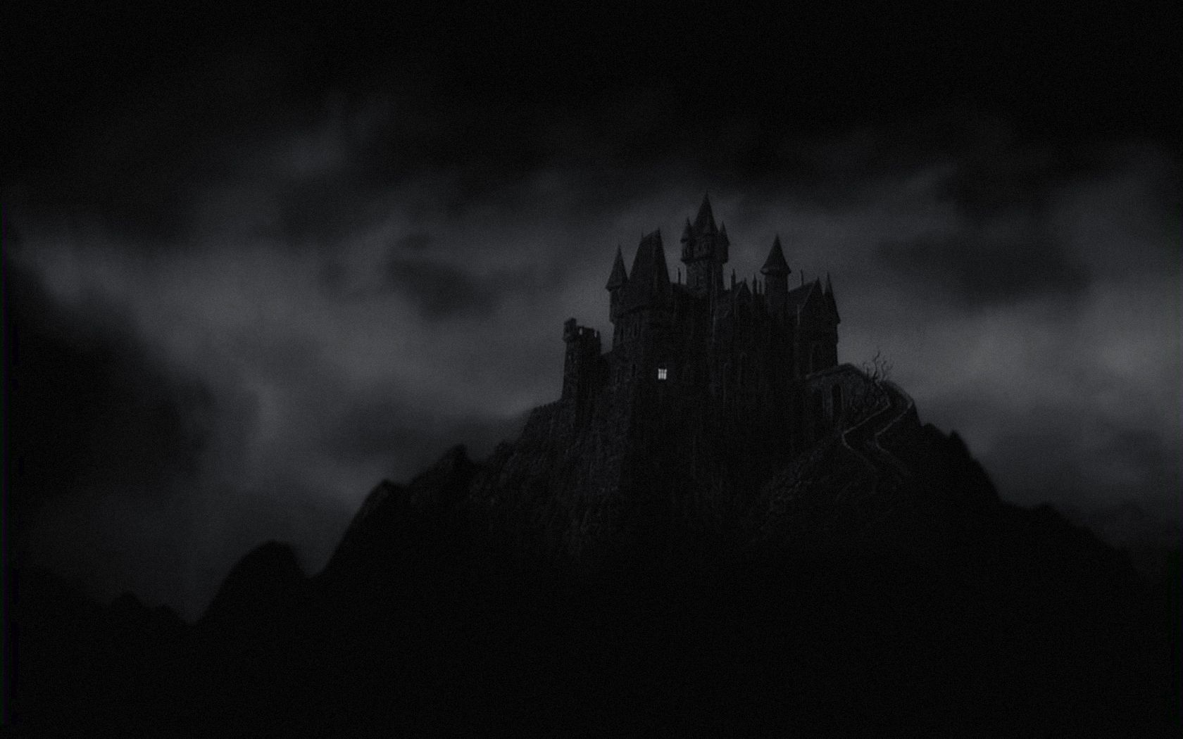 Castle Creepy Dark haunted sky clouds halloween buildings fantasy wallpaperx1050