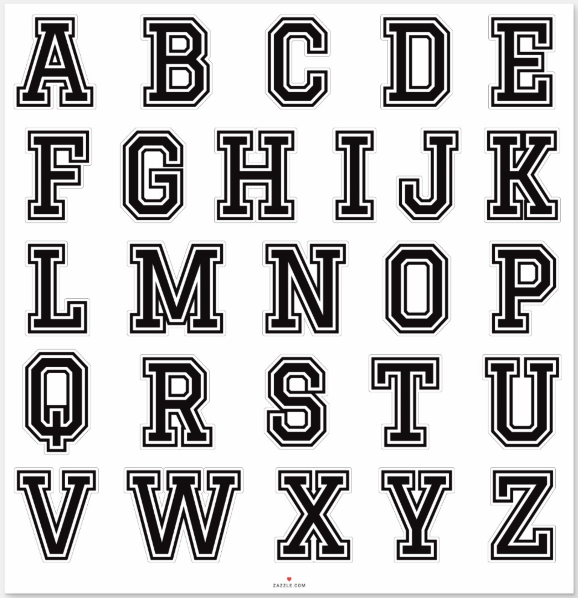 Letters A Z Alphabet Black College Sports Font Sticker. Zazzle.com. Lettering Alphabet Fonts, Lettering Alphabet, Bubble Letter Fonts