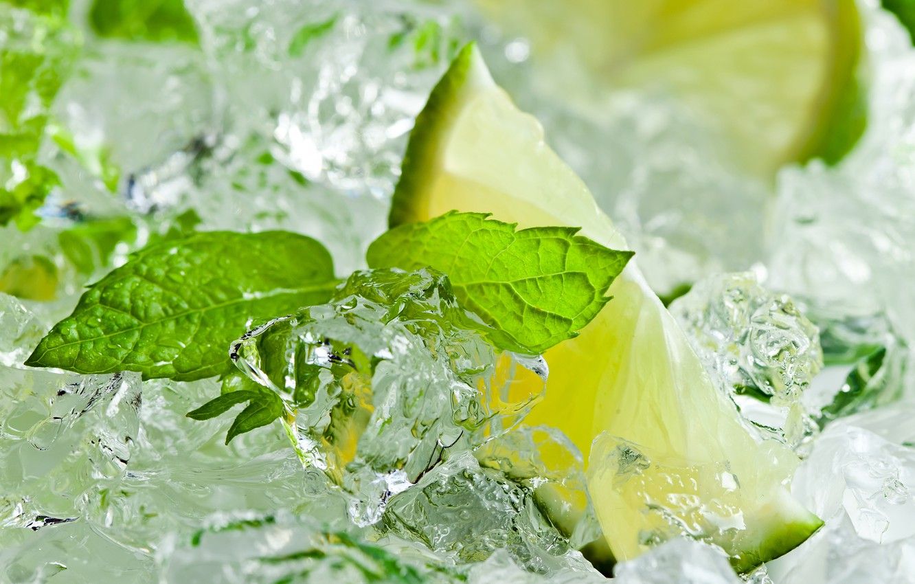 Wallpaper ice, lime, citrus, mint leaves image for desktop, section еда