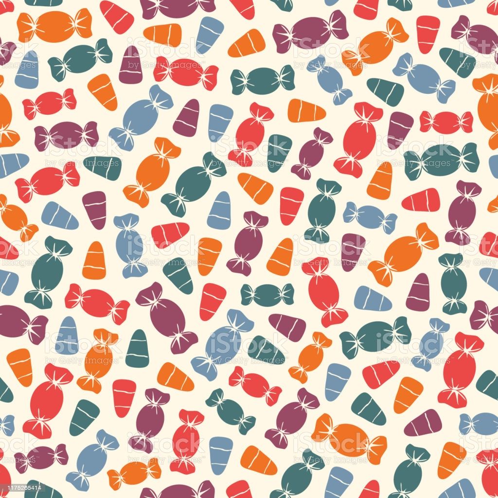 Seamless Pattern With Sweets Halloween Holiday Background Trick Or Treat Wallpaper Repeated Candy Silhouettes Print Stock Illustration Image Now