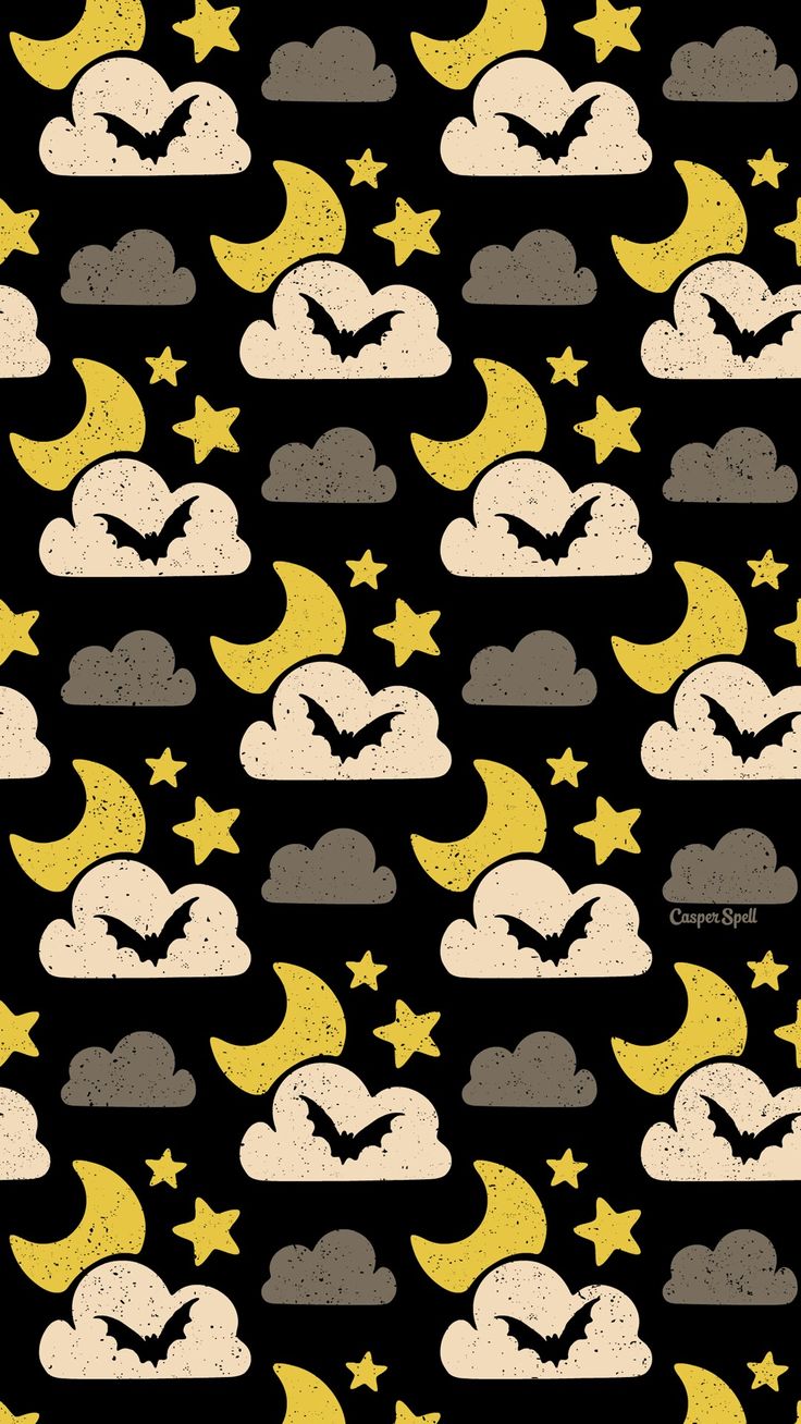 Illustration Moon Halloween Nocturnal Bat Night Repeat Pattern Wallpaper Screensaver Cute Creepy S